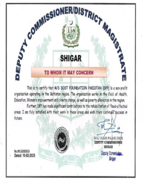 Non-profit Recognition issued by Deputy Commissioner / District Magistrate Shigar